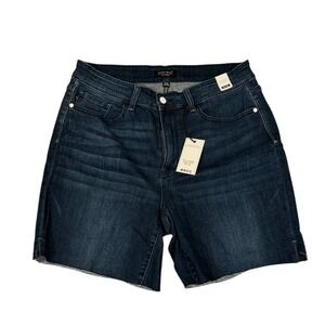 NWT Judy Blue Mid Rise Denim Shorts Raw Hem Women's 2XL Dark Wash